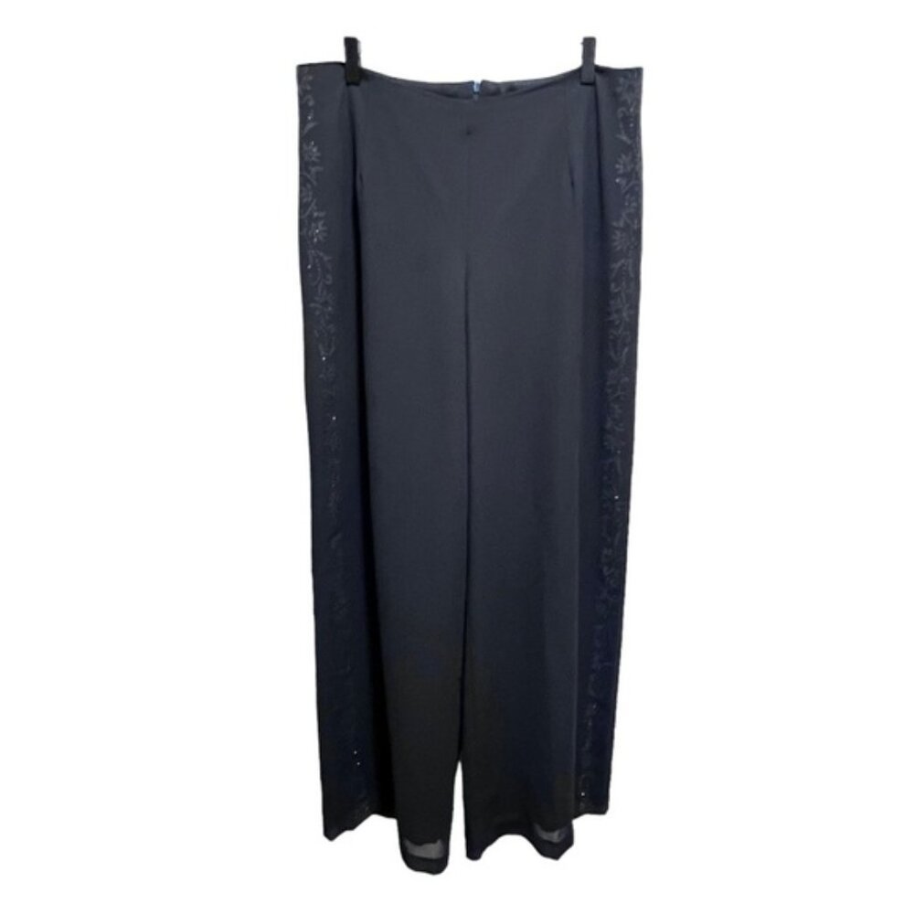 Vintage Addition Elle Black Chiffon Beaded Floral Dress Pants Size 14